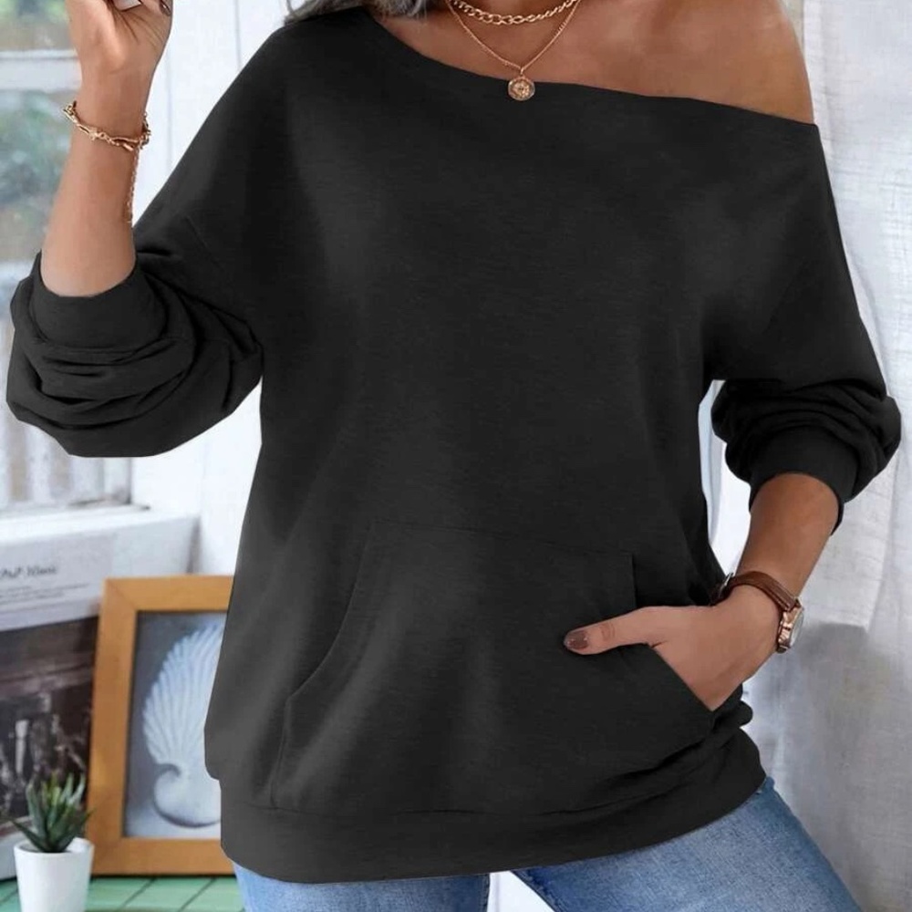 Cozy Rust Brown One Shoulder Pocket Oversized Sweater Top - Picture 4 of 15